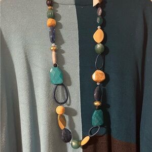 Chico's Teal and Gold Chunky Statement Necklace NWT